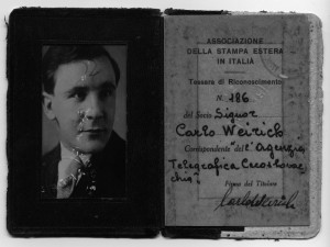 Il tesserino da giornalista estero di Karel Weirich / Karel Weirich’s press card as foreign journalist © Archivio personale della signora Helena Weirichová