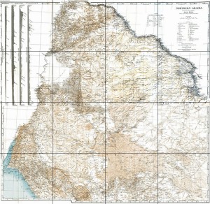 Mappa della parte settentrionale della penisola arabica, disegnata da Alois Musil / Map of Northern section of the Arabic peninsula, drawn by Alois Musil