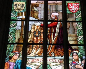 Francesco Giuseppe rappresentato su una vetrata della Chiesa di Santa Barbara di Kutná Hora / Franz Joseph represented on a window of the Church of St. Barbara in Kutná Hora