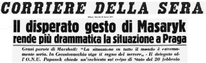 L’annuncio della morte di Masaryk sul Corriere della Sera / The Italian newspaper Corriere della Sera reports the death of Masaryk